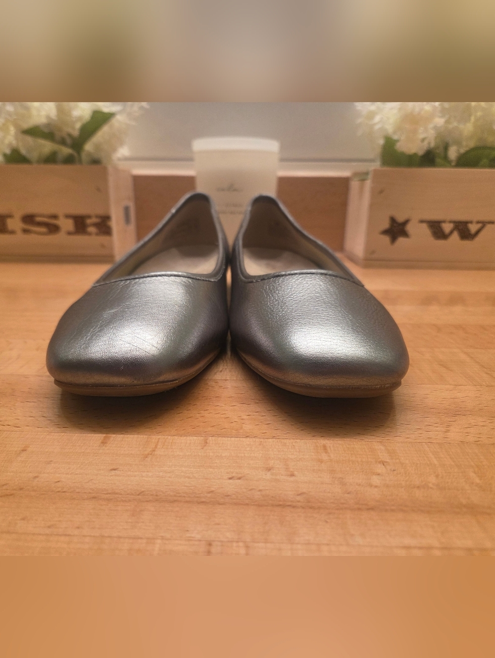 Vionic Orinda Square Toe Ballet Flats Pewter Genuine Leather Women's Size 8.5 - Picture 6 of 9